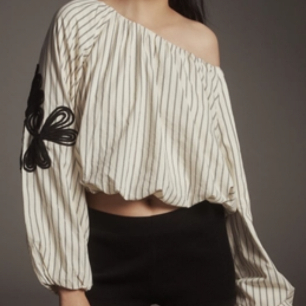 NWT By Anthropologie Off-the-Shoulder Bubble-Hem Top